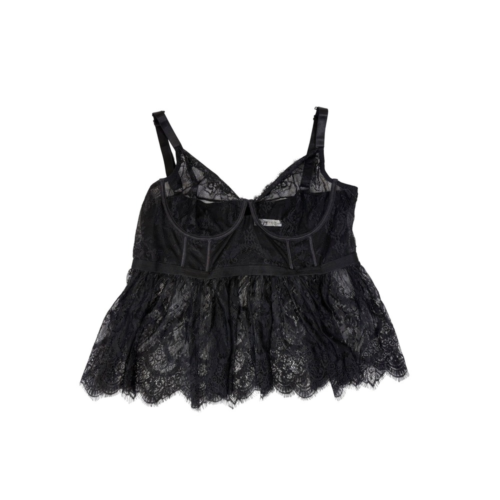 NEW Coquette Black Sheer Lace Babydoll Bustier Tank Top Size 1XL Underwire Bra